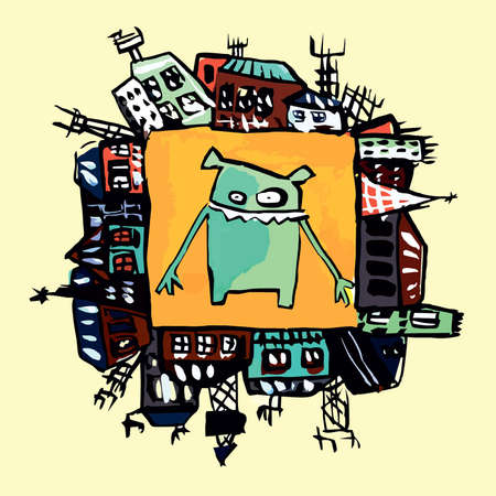  bear in the city のイラスト素材