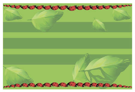 Ladybugs are sitting and crawling on the green leaves of the trees with the onset of the heat and the summerのイラスト素材