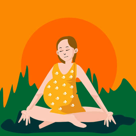 pregnant girl enjoys the silence and does yogaのイラスト素材