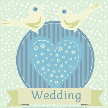 Colored wedding illustration with love doves and heartsのイラスト素材