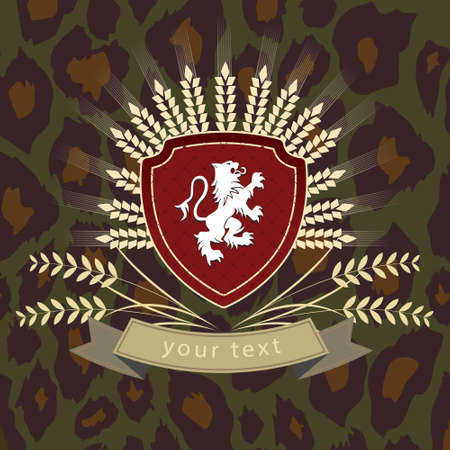 vector vintage logo of a lion on the shieldのイラスト素材