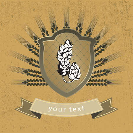 vintage logo malt and hops on the shieldのイラスト素材