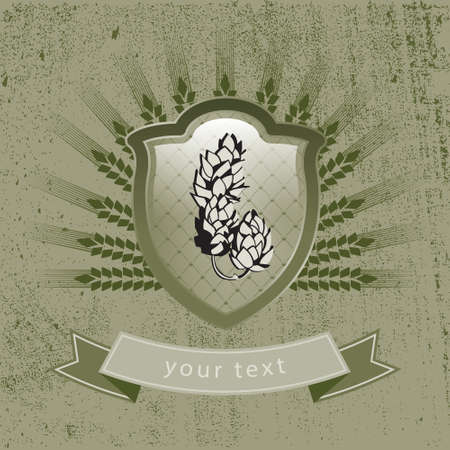 vintage logo malt and hops on the shieldのイラスト素材