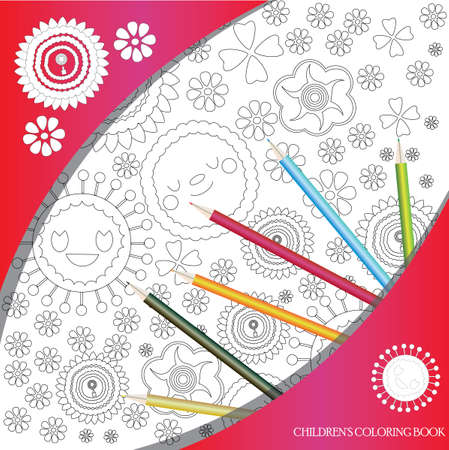 vector kids coloring book with abstract flowers liveのイラスト素材