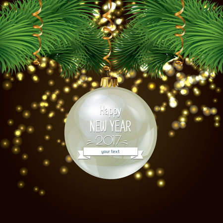 vector illustration of new year and Christmas illustration with Christmas decorations, fireworks and lightsのイラスト素材