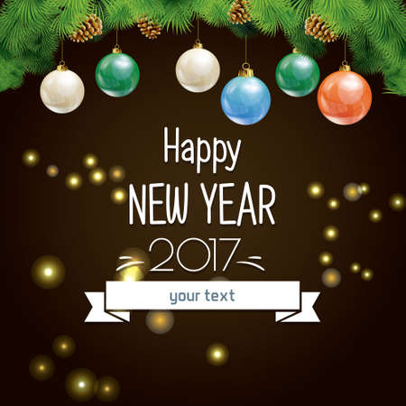 vector illustration of new year and Christmas illustration with Christmas decorations, fireworks and lightsのイラスト素材