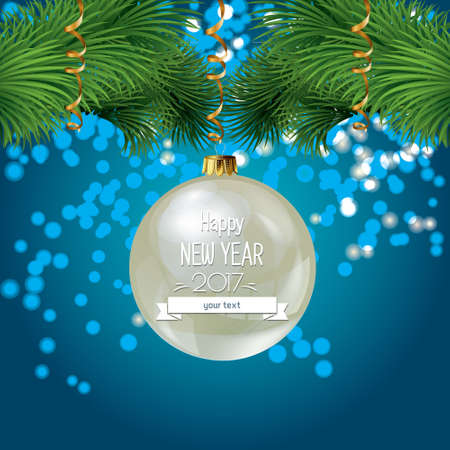 vector illustration of new year and Christmas illustration with Christmas decorations, fireworks and lightsのイラスト素材