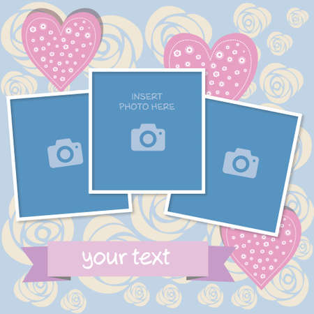 vector illustration of greeting card for celebrating Valentine's day or weddings with the image of hearts and picture framesのイラスト素材
