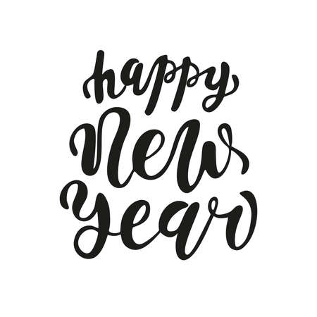 Happy New Year  hand written lettering on a white isolated background. Happy New Year card design. Vector illustration EPS 10 file.のイラスト素材