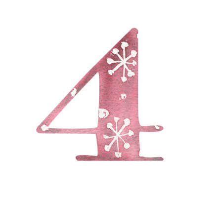 Drawing of a number with watercolor fill and patterns in a Christmas style.