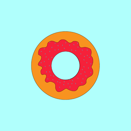 Donut with icing on blue, turquoise background.のイラスト素材