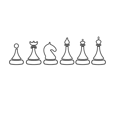 Vector Set of Sketch Chess Figures - King, Queen, Bishop, Knight, Rook, Pawn. on a white backgroundのイラスト素材