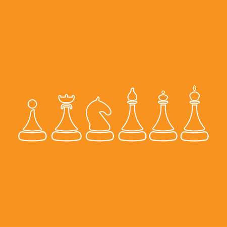 Vector Set of Sketch Chess Figures - King, Queen, Bishop, Knight, Rook, Pawn. on an orange backgroundのイラスト素材