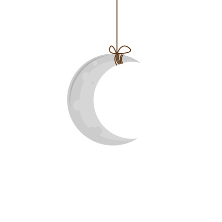 A gray moon is suspended on a rope. icon.のイラスト素材