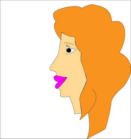 Illustration pour A woman with long red hair in profile. Hair from curly hair. vector graphic design - image libre de droit