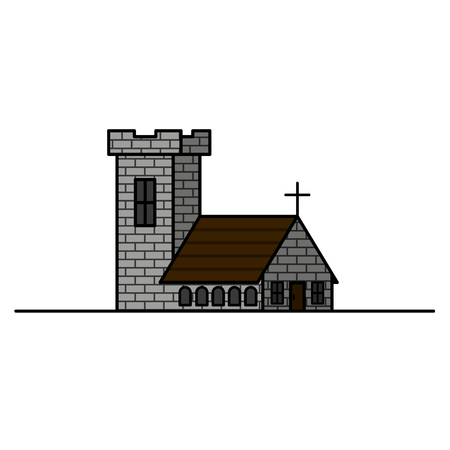 Vintage Medieval Historical House and a stone tower. Illustration. Vector graphicsのイラスト素材