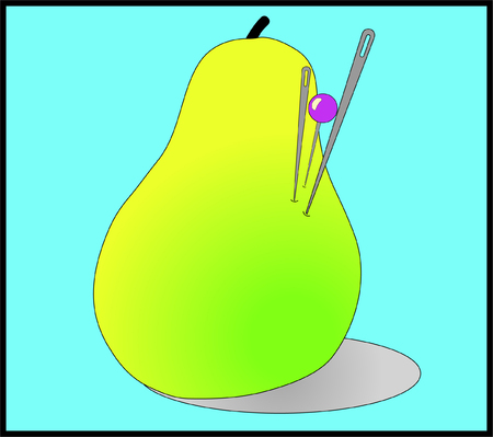 Pillow in the form of a pear with needles, concept background. Cartoon illustration of a pillow with needles.のイラスト素材