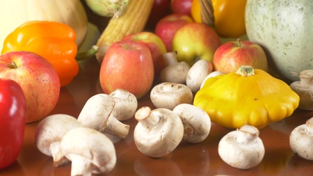 colorful still-life. Autumn harvest. close-up, autumn vegetables in a basketの写真素材