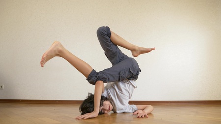 boy teenager, dancer break dance, trains in the dance hall.の写真素材