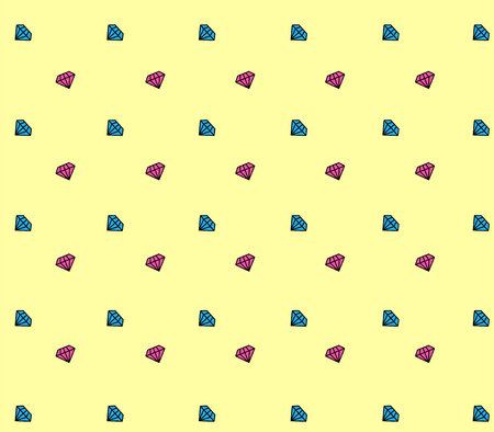 diamond painted seamless pattern. vector illustration. on a yellow background multicolored crystals.