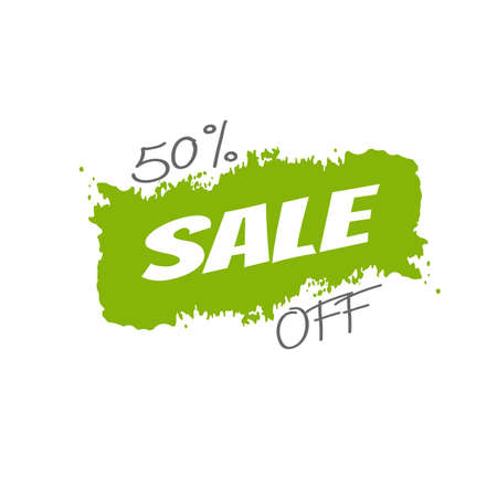 Special offer sale green tag isolated vector illustration. Discount offer price label, symbol for advertising campaign in retail, sale promo marketing, 50% off discount sticker, ad offer on shopping dayのイラスト素材