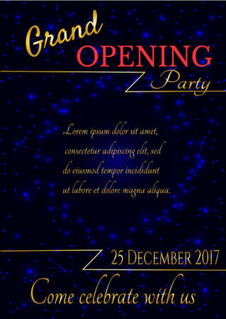 Grand opening sparkling banner. Text composition on the dark blue background with splashes. Elegant and stylish.のイラスト素材