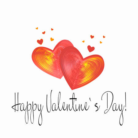 Happy Valentines Day card, typography, colorful hearts on white background. Cute romantic greeting card. Vector illustration.のイラスト素材