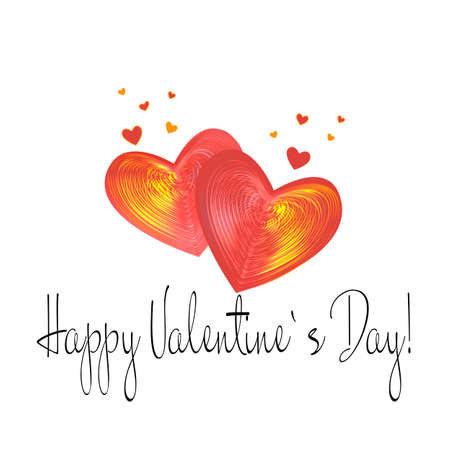 Happy Valentines Day card, typography, colorful hearts on white background. Cute romantic greeting card. Vector illustration.のイラスト素材