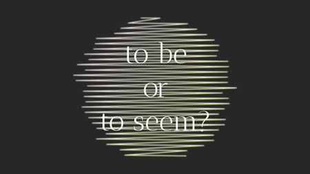 Motivational phrase To be or to seem. Abstract circle with horizontal stripes and black background.の写真素材