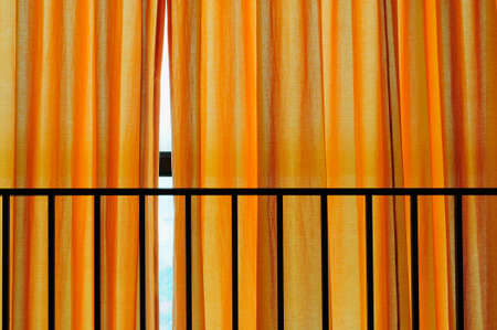 orange curtain at corridorの写真素材