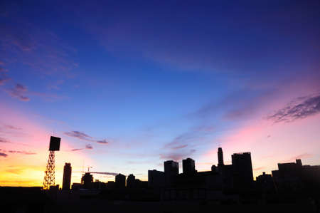 colorful sky in the morning over the city of bangkok, thailandの写真素材