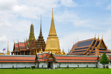 Stupa and church of Emerald Buddha temple in Thailandの写真素材