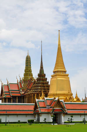 Stupa and church of Emerald Buddha temple in Thailandの写真素材