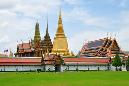 Stupa and church of Emerald Buddha temple in Thailandの写真素材