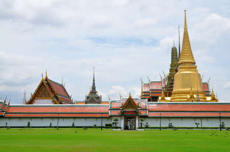 Stupa and church of Emerald Buddha temple in Thailandの写真素材