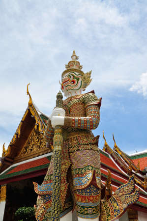 Giant guard of Emerald Buddha temple, the famous place to visit in Thailandの写真素材