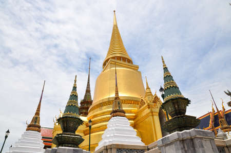 Stupa and church of Emerald Buddha temple in Thailandの写真素材
