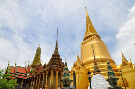 Stupa and church of Emerald Buddha temple in Thailandの写真素材