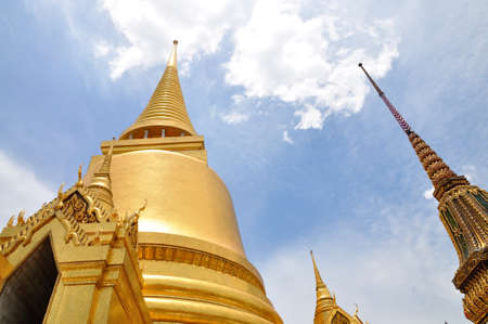 Stupa and church of Emerald Buddha temple in Thailandの写真素材