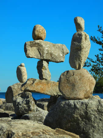 Stone arrangement at the sea shoreの写真素材
