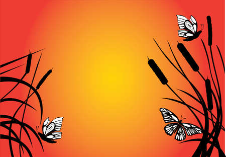 grass bushes with butterfliesのイラスト素材