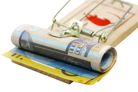 australian dollars caught in a mouse trapの写真素材