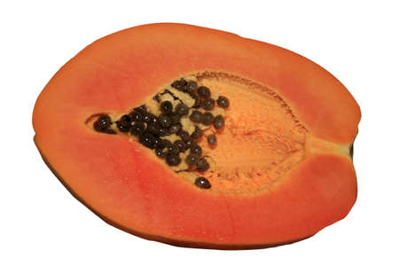 a fresh orange papaw cut in halfの写真素材