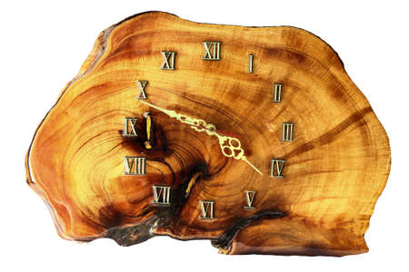 wooden wall clock on white backgroundの写真素材
