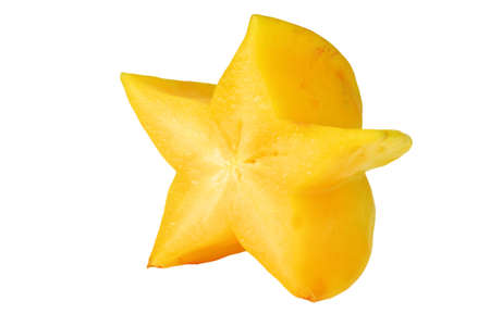 a single cut five star fruit on white backgroundの写真素材