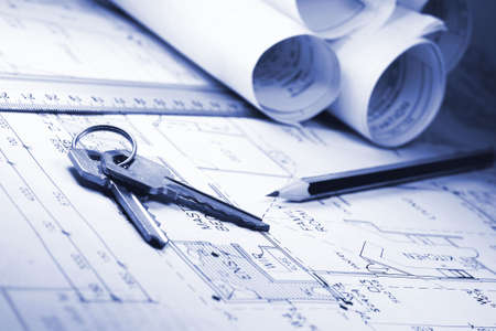 blue house plans の写真素材