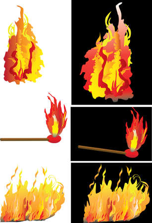 samples of fire and a match stick alightのイラスト素材