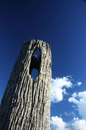 a single pole foound on the  beach with blue skyの写真素材