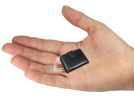 a young hand and a small wallet の写真素材