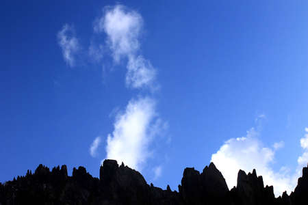 a silhouette of mountians and blue sky